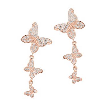 Sunkissed Sterling Cubic Zirconia Triple Butterfly Drop Earrings