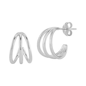 Sunkissed Sterling Sterling Silver Triple Ring Huggie Earrings