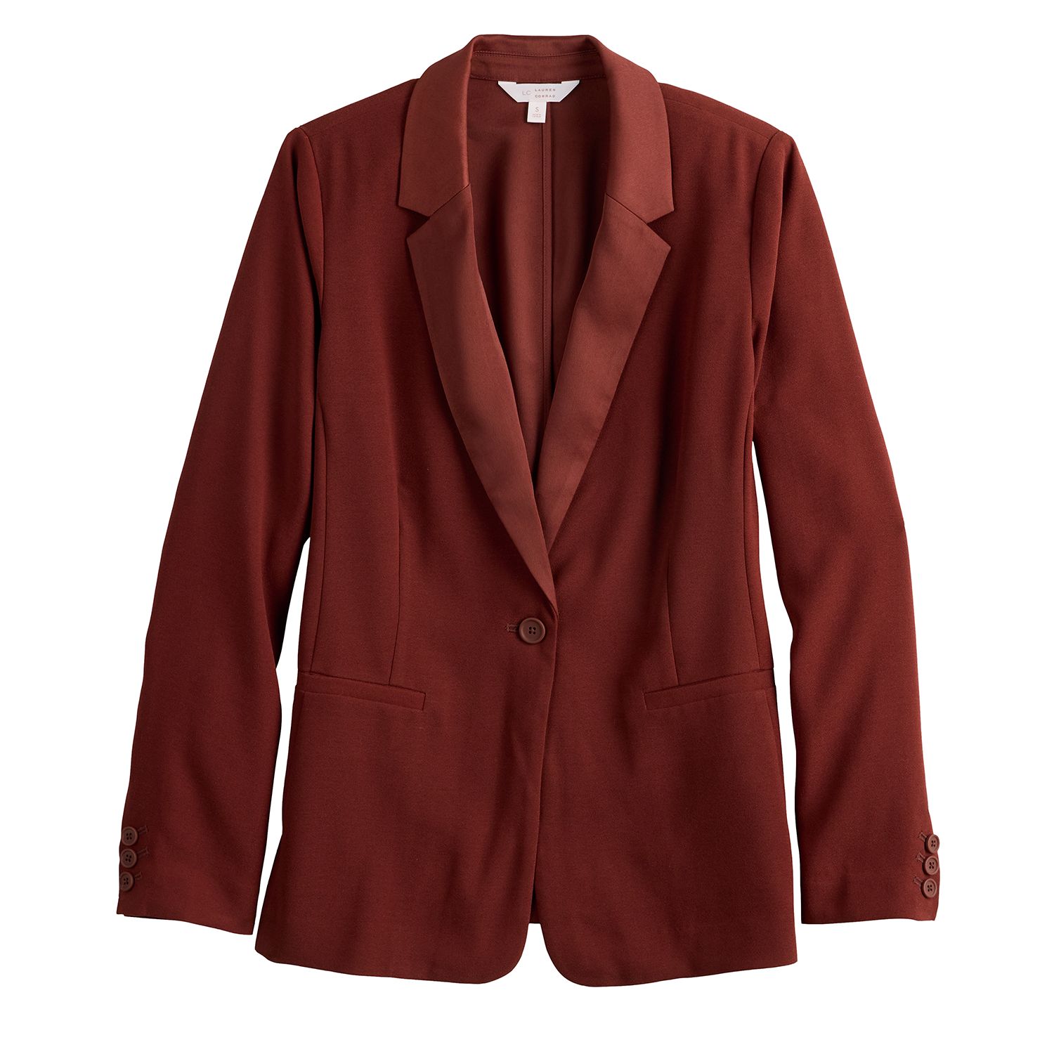 Veste Blazer Femme Lauren Conrad – Noir, Doublure Prune, Deux Boutons, Taille 12