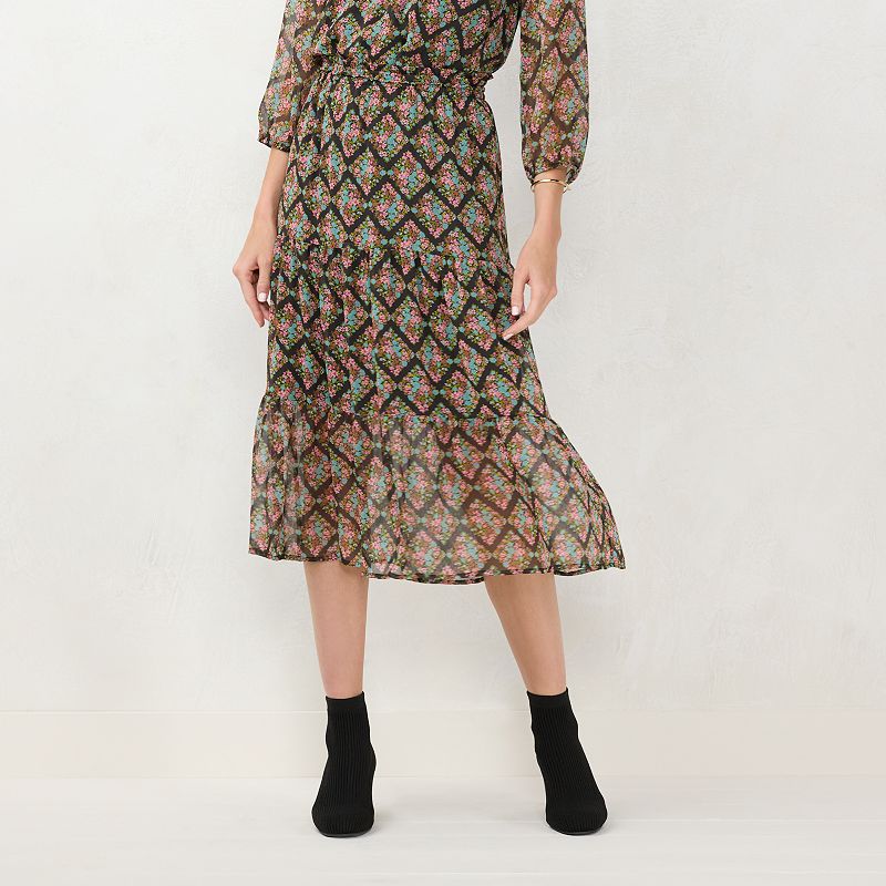 Womens LC Lauren Conrad Smocked Waist Tiered Midi Skirt, Size: XS, Med Gre