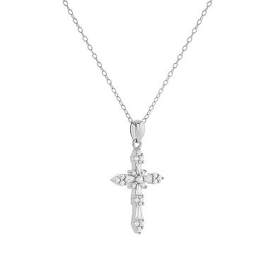 PRIMROSE Sterling Silver Cubic Zirconia Baguette Cross Pendant Necklace