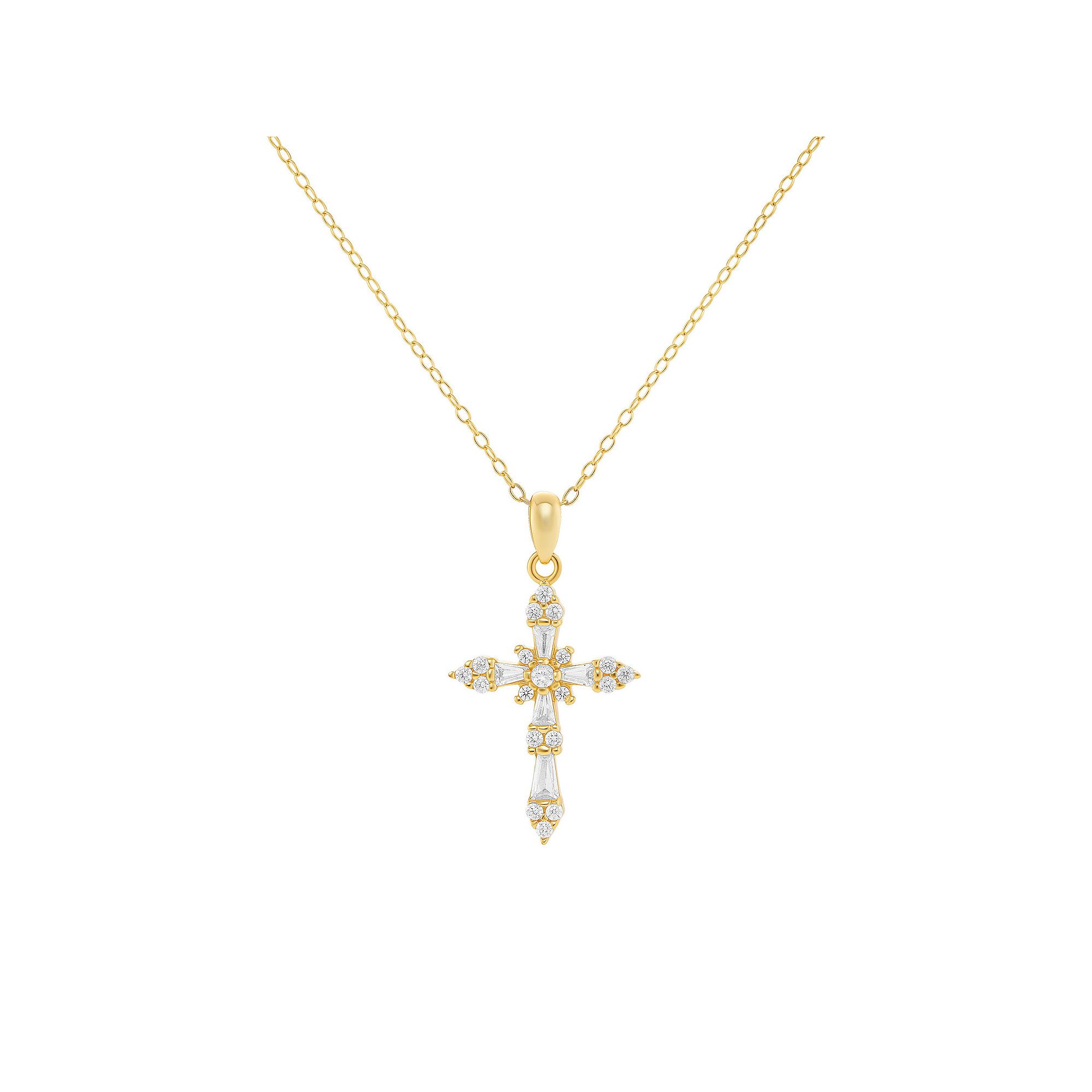 PRIMROSE Sterling Silver Cubic Zirconia Baguette Cross Pendant Necklace, W