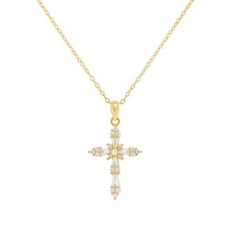 PRIMROSE Sterling Silver Cubic Zirconia Baguette Cross Pendant Necklace