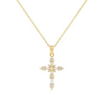 PRIMROSE Sterling Silver Cubic Zirconia Baguette Cross Pendant Necklace