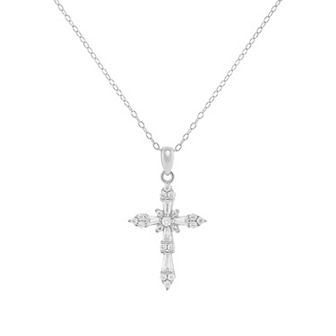 PRIMROSE Sterling Silver Cubic Zirconia Baguette Cross Pendant Necklace