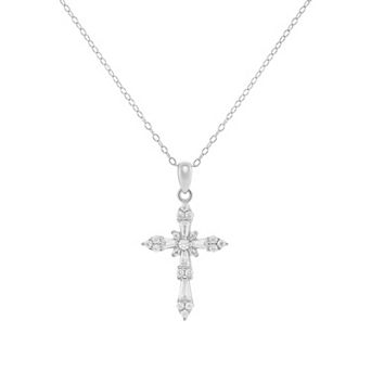 PRIMROSE Sterling Silver Cubic Zirconia Baguette Cross Pendant Necklace