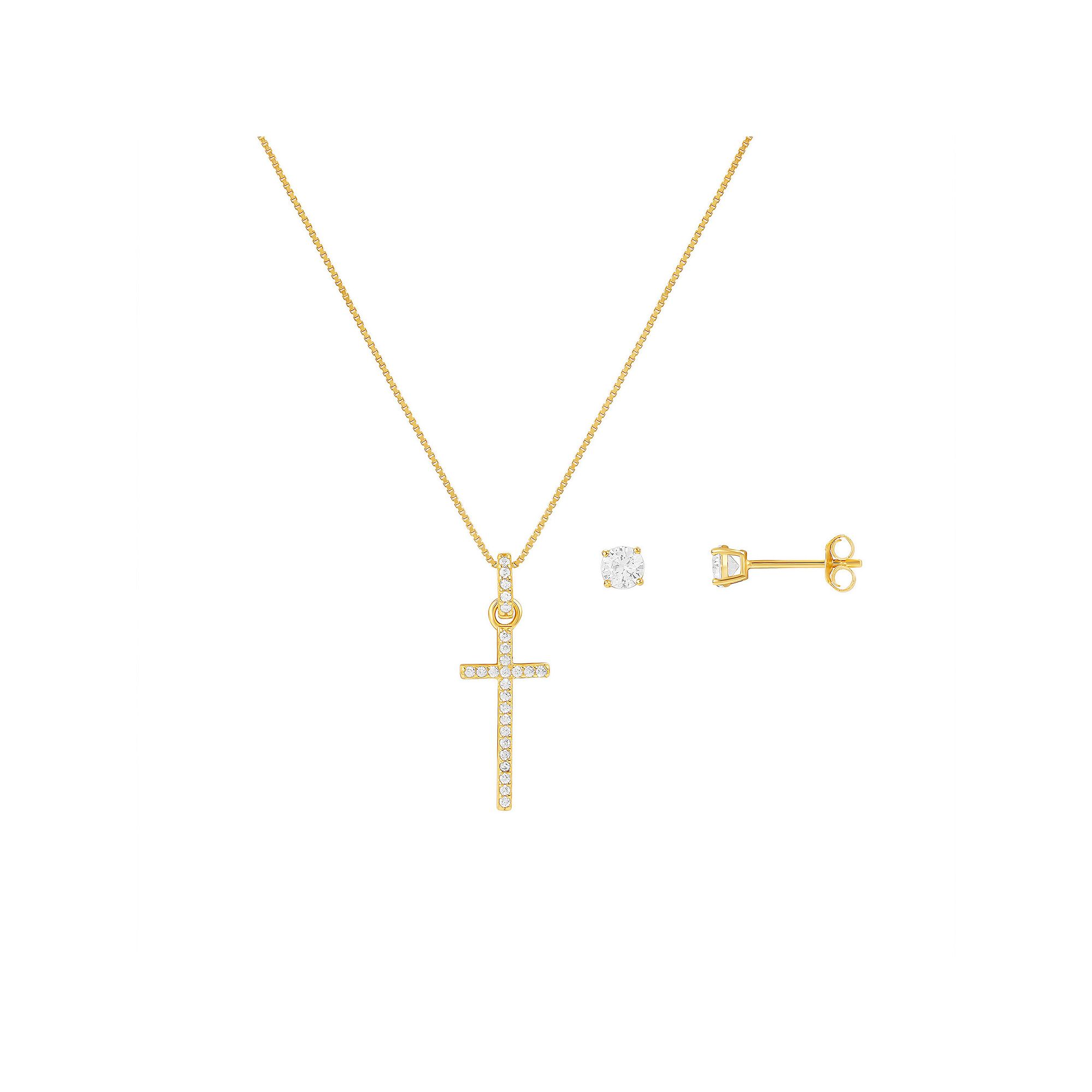 PRIMROSE Sterling Silver Cubic Zirconia Cross & Stud Earring Set, Womens, 