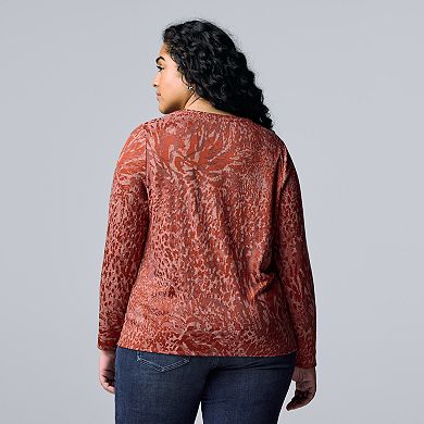 Plus Size Simply Vera Vera Wang Texture Crewneck Long Sleeve Tee