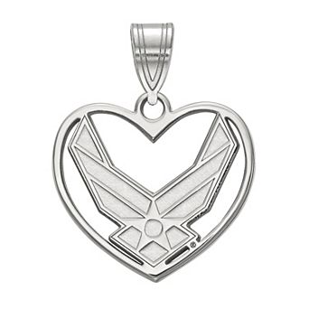 LogoArt Sterling Silver United States Air Force Logo Heart Pendant Necklace