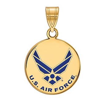 LogoArt Sterling Silver Enameled United States Air Force Medium Disc Pendant Necklace