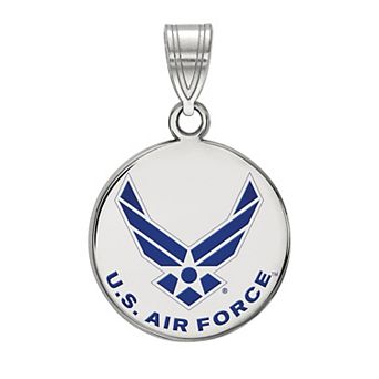 LogoArt Sterling Silver Enameled United States Air Force Medium Disc Pendant Necklace