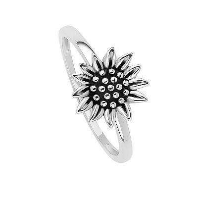 PRIMROSE Sterling Silver Oxidized Flower Fidget Spinner Ring