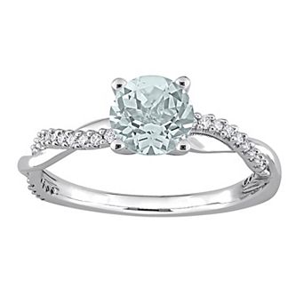 Stella Grace 14k White Gold Aquamarine & 1/6 Carat T.W. Diamond Crossover Engagement Ring