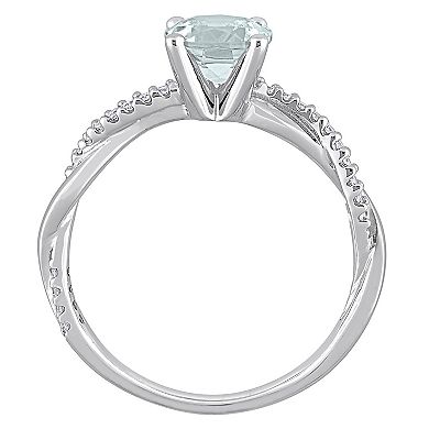 Stella Grace 14k White Gold Aquamarine & 1/6 Carat T.W. Diamond Crossover Engagement Ring
