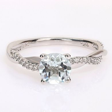 Stella Grace 14k White Gold Aquamarine & 1/6 Carat T.W. Diamond Crossover Engagement Ring