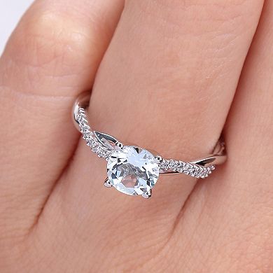 Stella Grace 14k White Gold Aquamarine & 1/6 Carat T.W. Diamond Crossover Engagement Ring