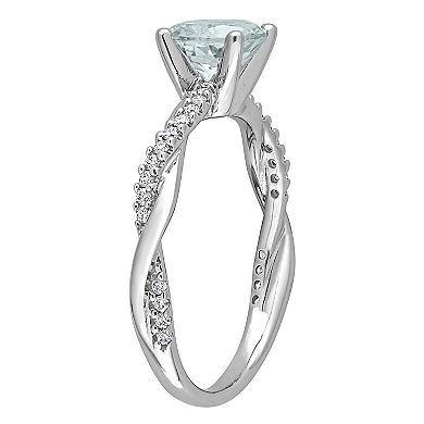 Stella Grace 14k White Gold Aquamarine & 1/6 Carat T.W. Diamond Crossover Engagement Ring