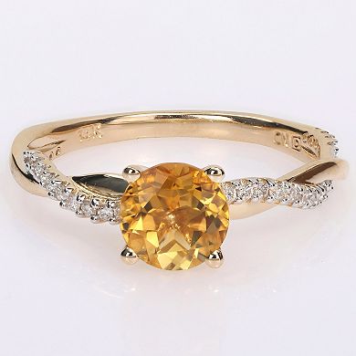 Stella Grace 14k Gold Citrine & 1/6 Carat T.W. Diamond Crossover Engagement Ring