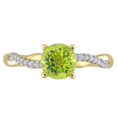 Stella Grace 14k Gold Peridot & 1/6 Carat T.W. Diamond Crossover Engagement Ring