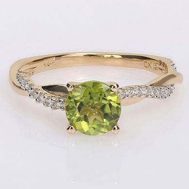 Stella Grace 14k Gold Peridot & 1/6 Carat T.W. Diamond Crossover Engagement Ring