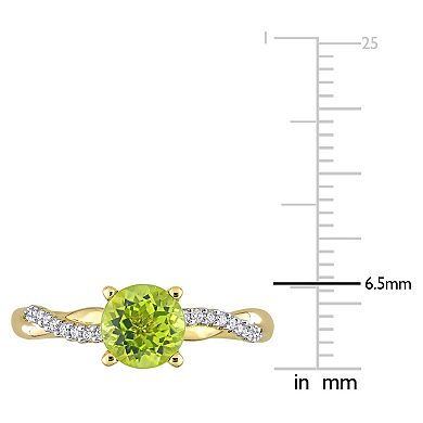 Stella Grace 14k Gold Peridot & 1/6 Carat T.W. Diamond Crossover Engagement Ring