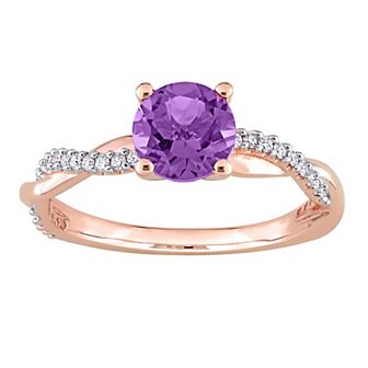 Stella Grace 14k Rose Gold Amethyst & 1/6 Carat T.W. Diamond Crossover Engagement Ring