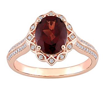 Stella Grace 14k Rose Gold Garnet & 1/6 Carat T.W. Diamond Vintage Halo Engagement Ring