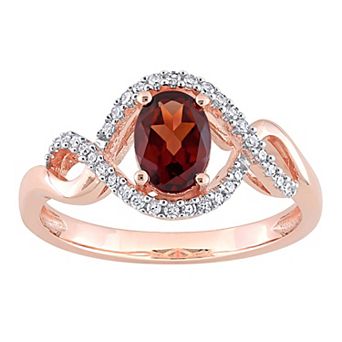 Stella Grace 10k Rose Gold Garnet & 1/6 Carat T.W. Diamond Halo Engagement Ring