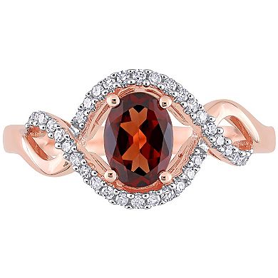 Stella Grace 10k Rose Gold Garnet & 1/6 Carat T.W. Diamond Halo Engagement Ring