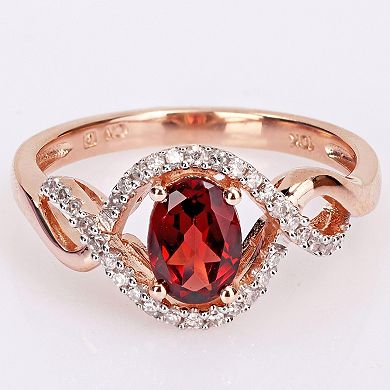 Stella Grace 10k Rose Gold Garnet & 1/6 Carat T.W. Diamond Halo Engagement Ring