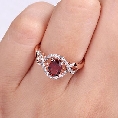 Stella Grace 10k Rose Gold Garnet & 1/6 Carat T.W. Diamond Halo Engagement Ring