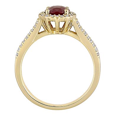 Stella Grace 14k Gold Ruby & 1/3 Carat T.W. Diamond Halo Double Row Engagement Ring