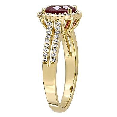 Stella Grace 14k Gold Ruby & 1/3 Carat T.W. Diamond Halo Double Row Engagement Ring