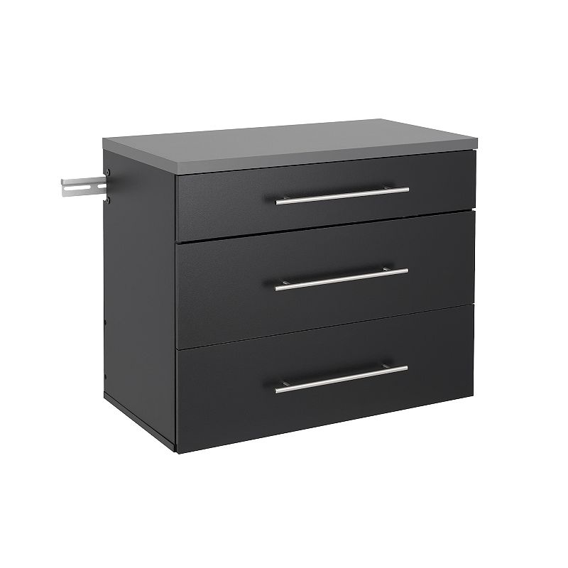 Prepac HangUps 3 Drawer Wooden Base Garage Storage Cabinet in Black