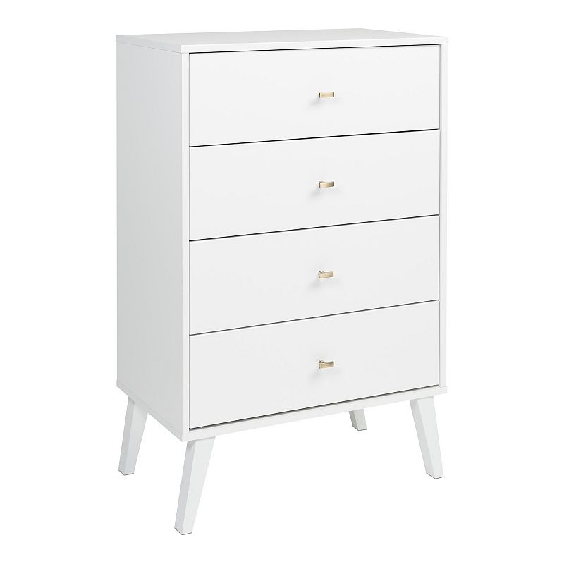 Prepac Milo Mid-Century Modern 4-Drawer Dresser, White