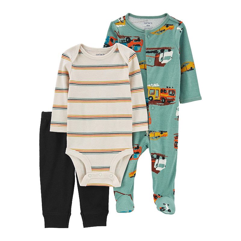 Baby Carters Striped Bodysuit, Pants & Truck Sleep & Play Set, Infant Boy