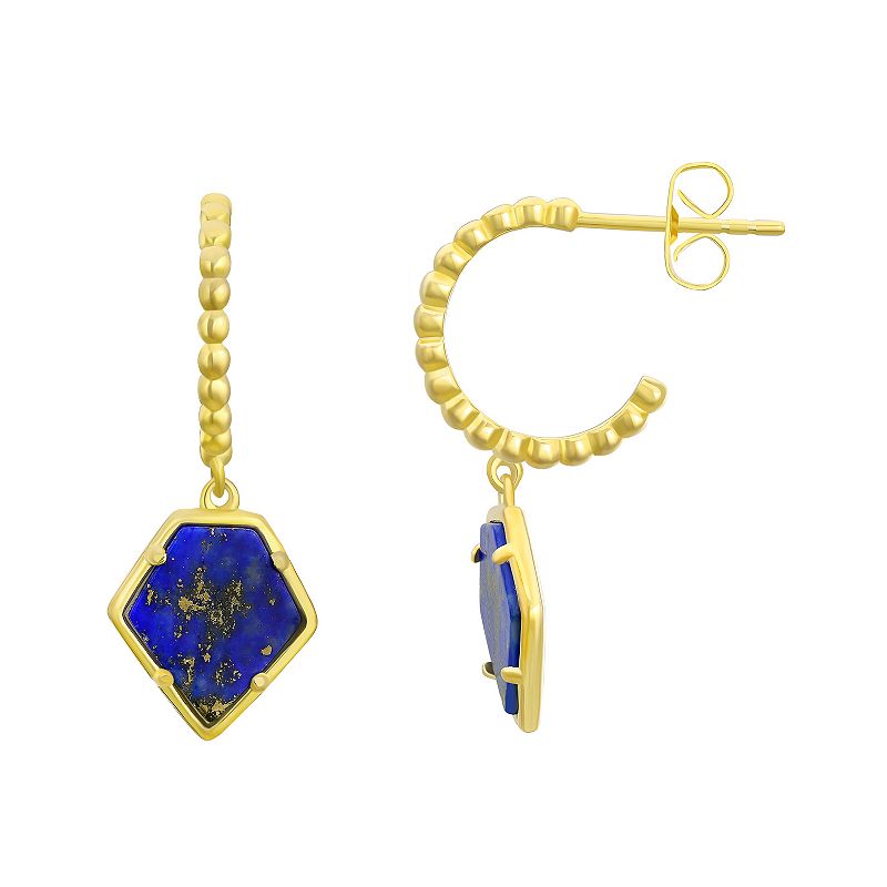 Lapis Lazuli Charm Hoop Earrings, Womens, Blue