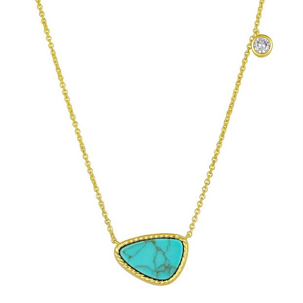 Simulated Turquoise Cubic Zirconia Bezel Necklace