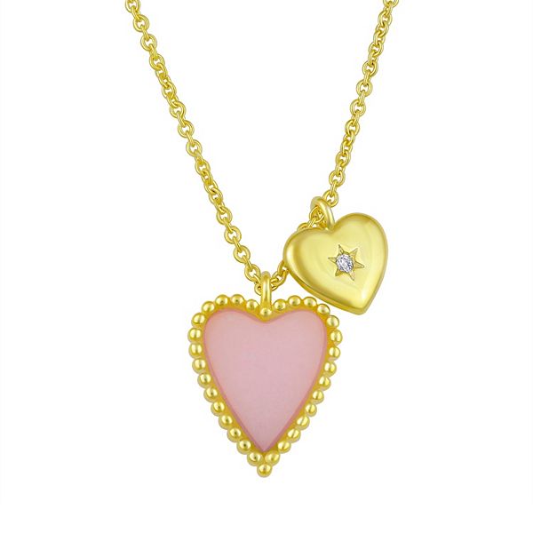 Rose Quartz Heart & Cubic Zirconia Charm Pendant Necklace