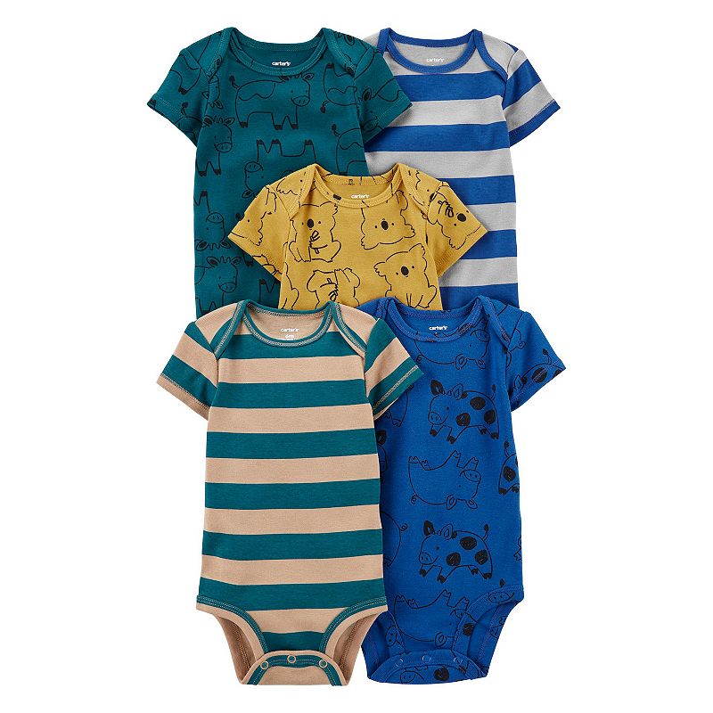 Baby Carters 5-Pack Animal & Stripe Short-Sleeve Bodysuits, Infant Boys, 
