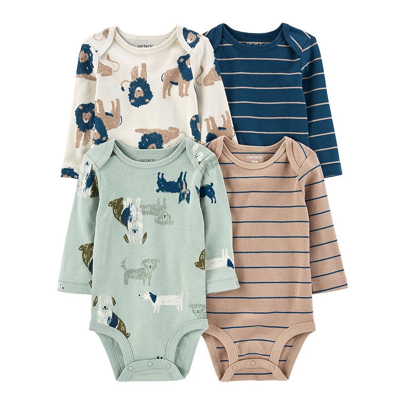 Baby Carters 4-Pack Stripe & Animal Bodysuits, Infant Boys, Size: Newborn