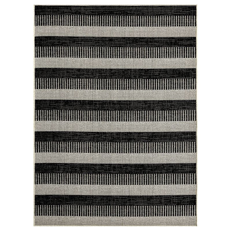 Nicole Miller New York Patio Country Charlotte Modern Stripe Indoor Outdoor Area Rug, Black, 8X10 Ft