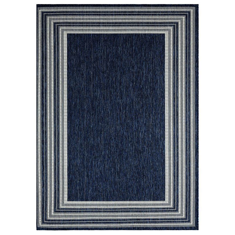 Nicole Miller New York Patio Country Layla Modern Border Indoor Outdoor Area Rug, Blue, 8X10 Ft