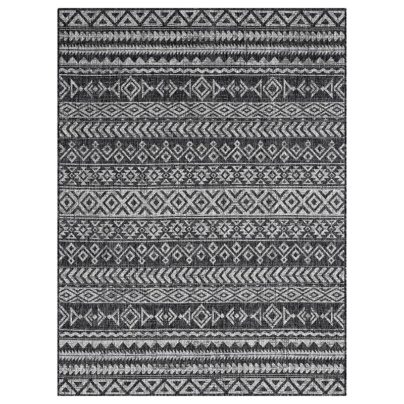 Nicole Miller New York Patio Country Odina Southwest Tribal Indoor Outdoor Area Rug, Black, 8X10 Ft