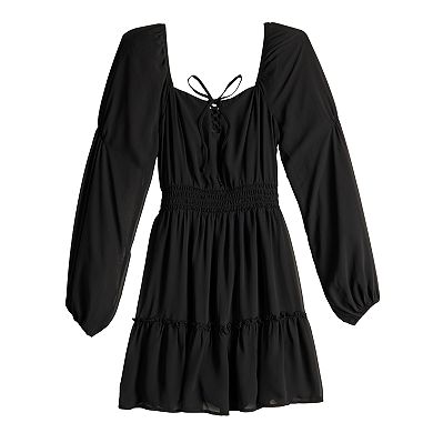 Juniors' Live To Be Spoiled Tiered Front Lace-Up Skater Dress