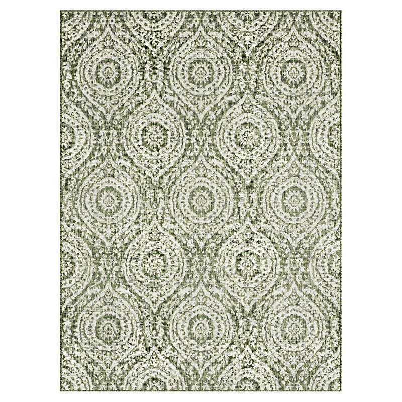 Nicole Miller New York Patio Country Zoe Moroccan Damask Indoor Outdoor Area Rug, Lt Green, 8X10 Ft