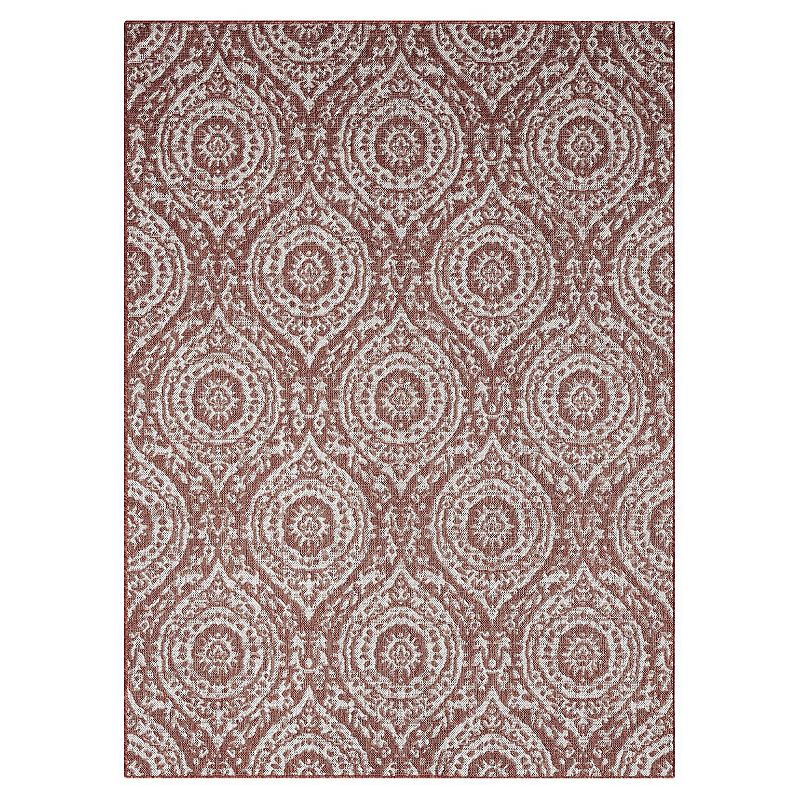 Nicole Miller New York Patio Country Zoe Moroccan Damask Indoor Outdoor Area Rug, Red/Coppr, 8X10 Ft