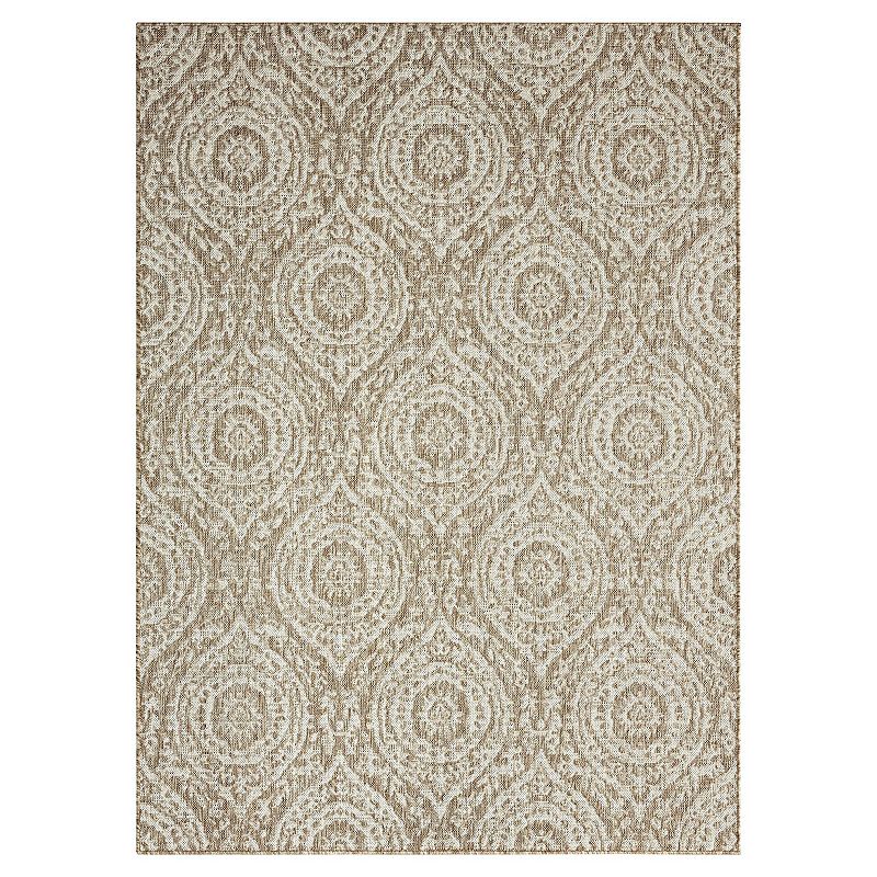 Nicole Miller New York Patio Country Zoe Moroccan Damask Indoor Outdoor Area Rug, Lt Brown, 8X10 Ft