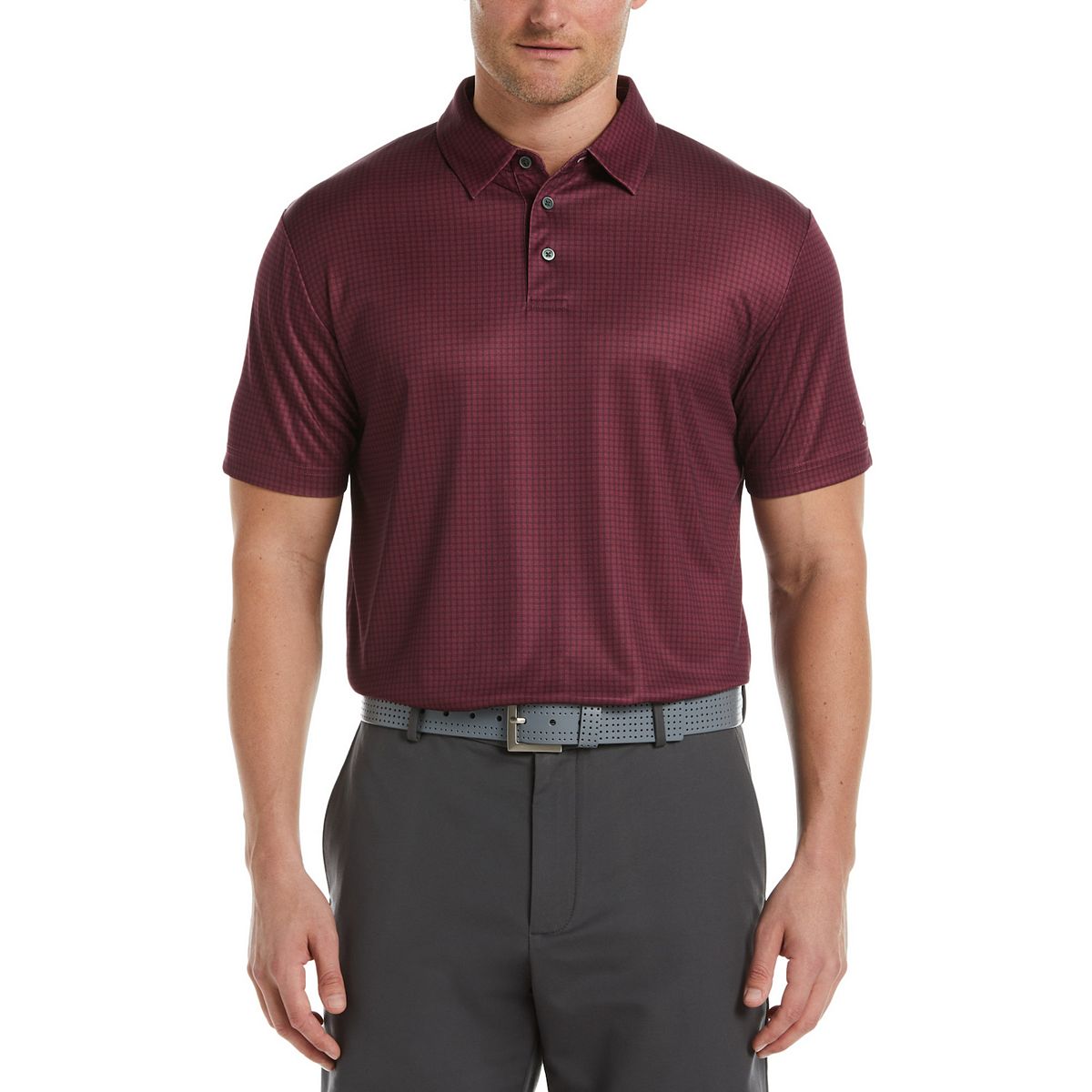 Men's Grand Slam Heathered Mini Plaid Printed Golf Polo