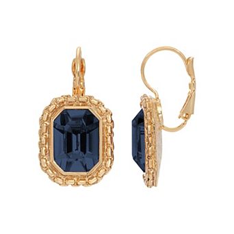 1928 Gold Tone Simulated Crystal Octagon Leverback Earrings